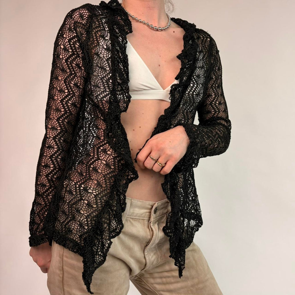 Vintage Baranda Black Crochet Cardigan - Size Medium