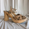 l.e.i. Wooden Platform Sandals - Brown Strappy, Chunky Block Heel, 90s/Y2K, Size 8