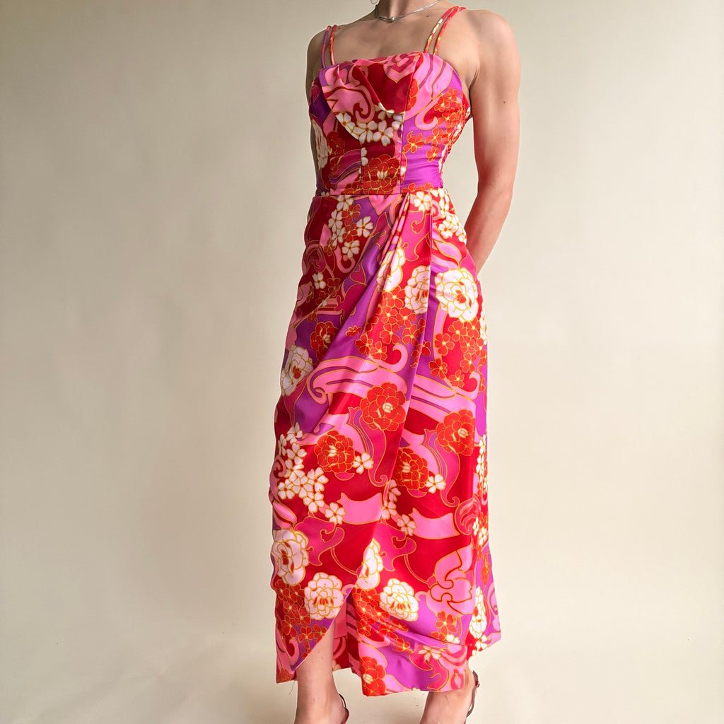 Vintage Paradise Hawaii Pink and Orange Formal Dress  (Fits 2)