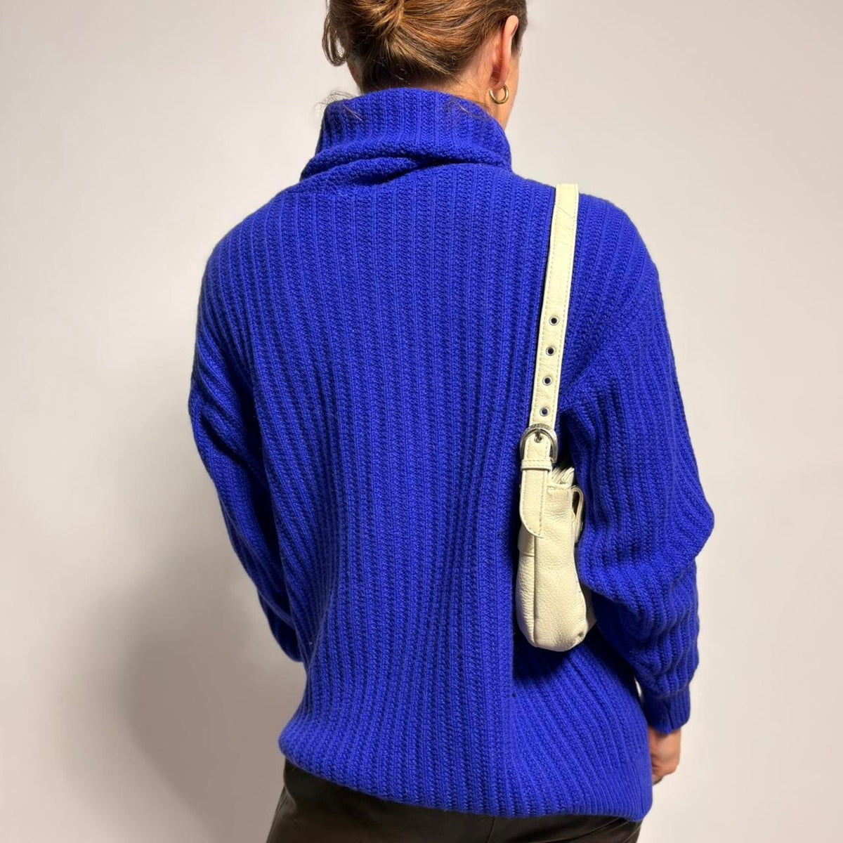 Blue Ribbed Turtleneck Sweater - Fits Medium