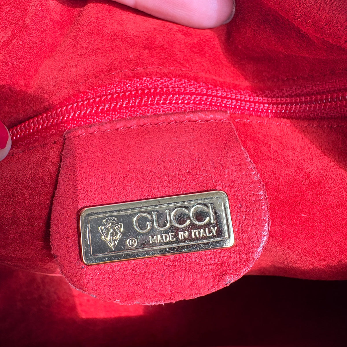Vintage Gucci Red Suede Perforated Giant Logo Pouch Crossbody Bag