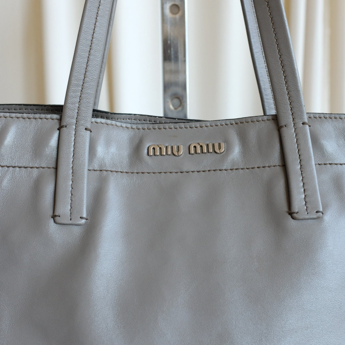 MIU MIU Vitello Soft Leather Shopping Tote Bag - Gray