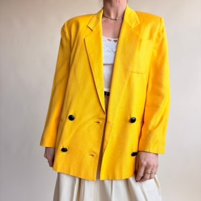 Collections by Michelle Stuart Yellow Blazer - Double-Breasted, 80s Vintage, Size 4