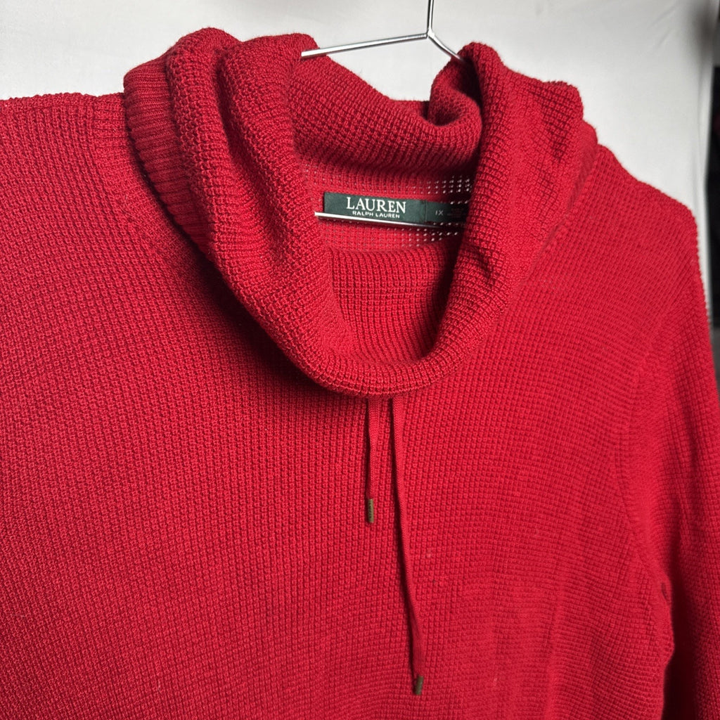 Lauren Ralph Lauren Pullover Sweater Women 1X Red Knit Cowl Neck Long Sleeve