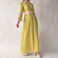 Vintage 60s/70s Chartreuse Peter Pan Collar Maxi Dress w/ Belt