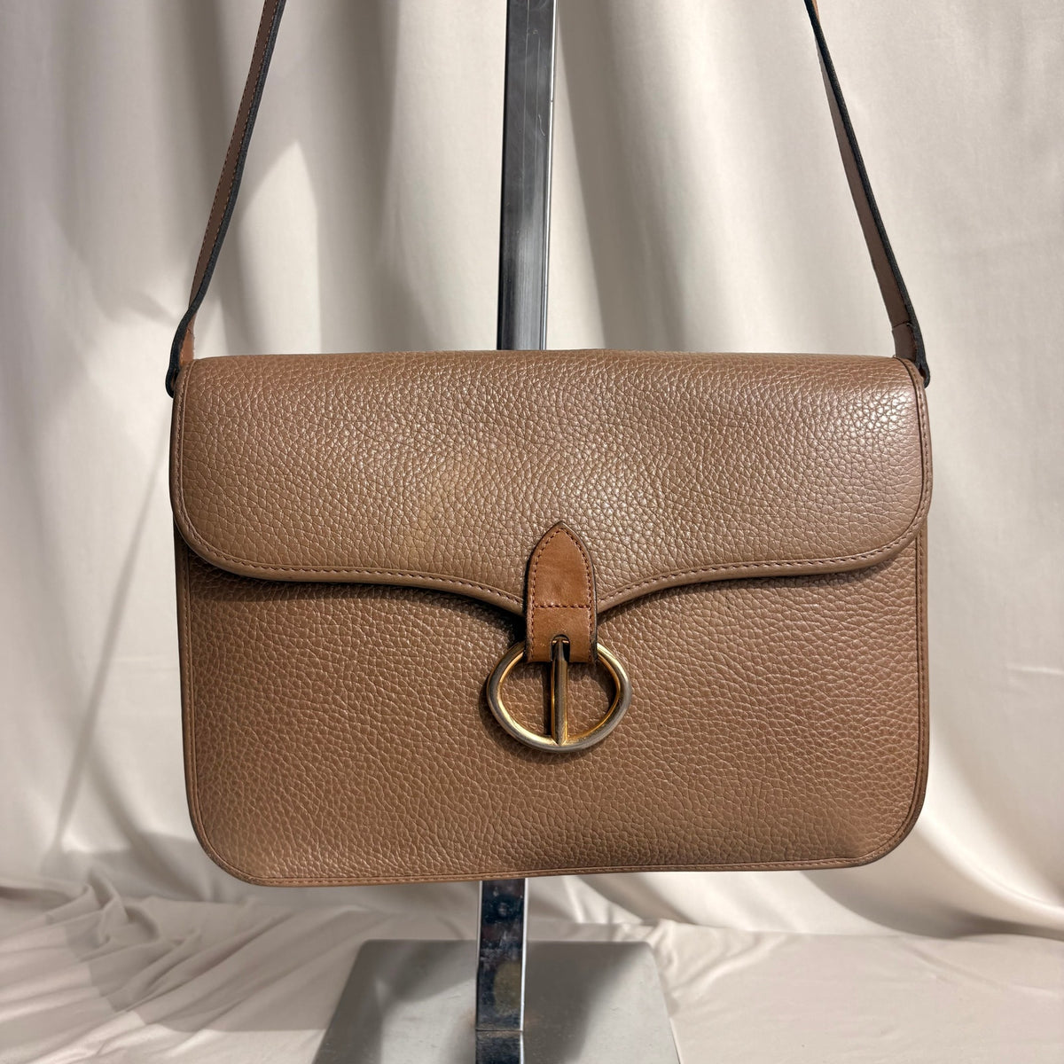 Vintage Christian Dior Oval Buckle Tan Leather Shoulder Bag