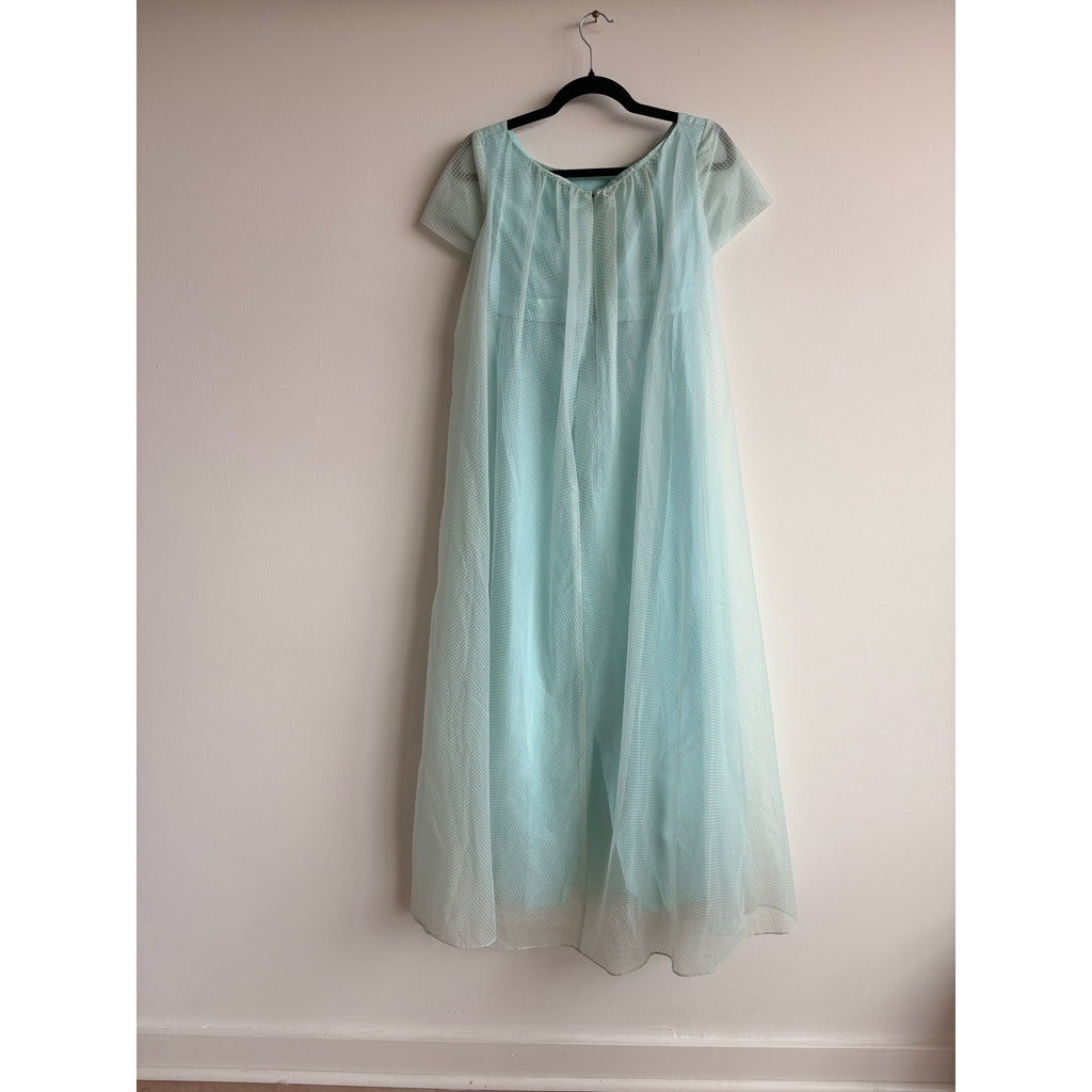Vintage Lorrie Deb SF Mint Swiss Dot Empire Waist Maxi Dress
