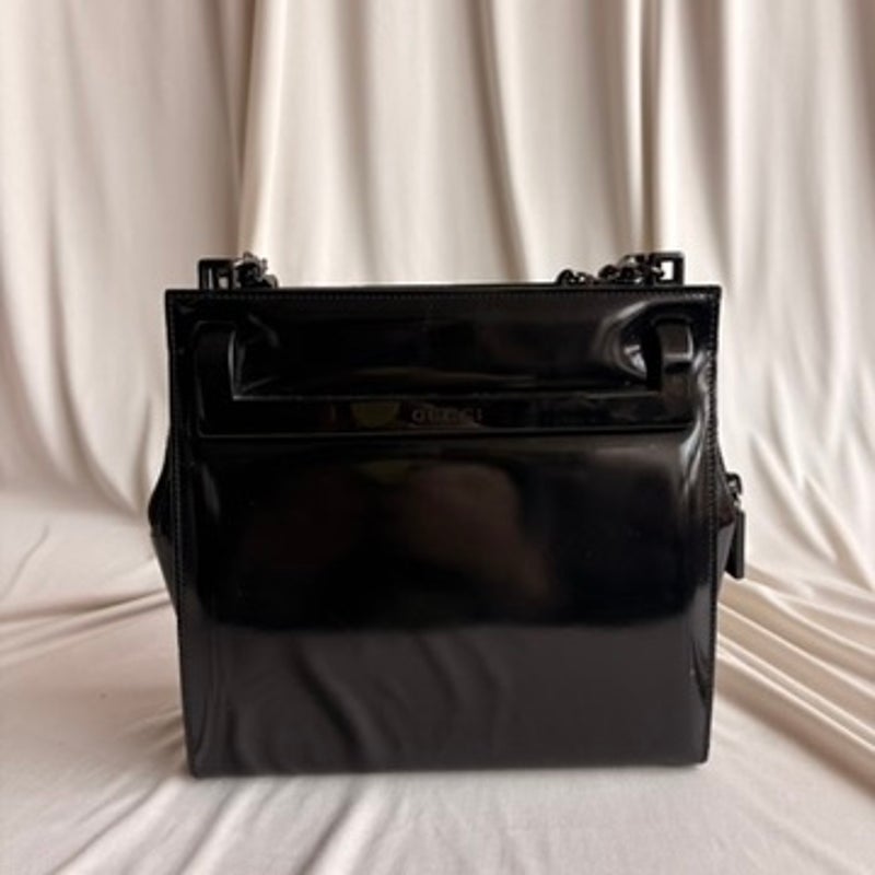 Vintage Gucci Tom Ford Era Black Patent Leather Chain Tote