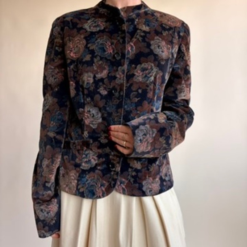Floral Velvet Mock Neck Blazer - Medium