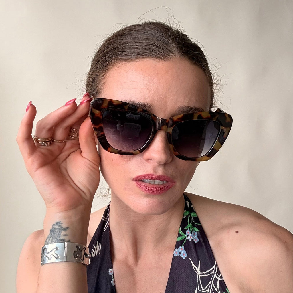 Oversized Tortoiseshell Cat-Eye Sunglasses - Blue Gradient Lenses, Brand New