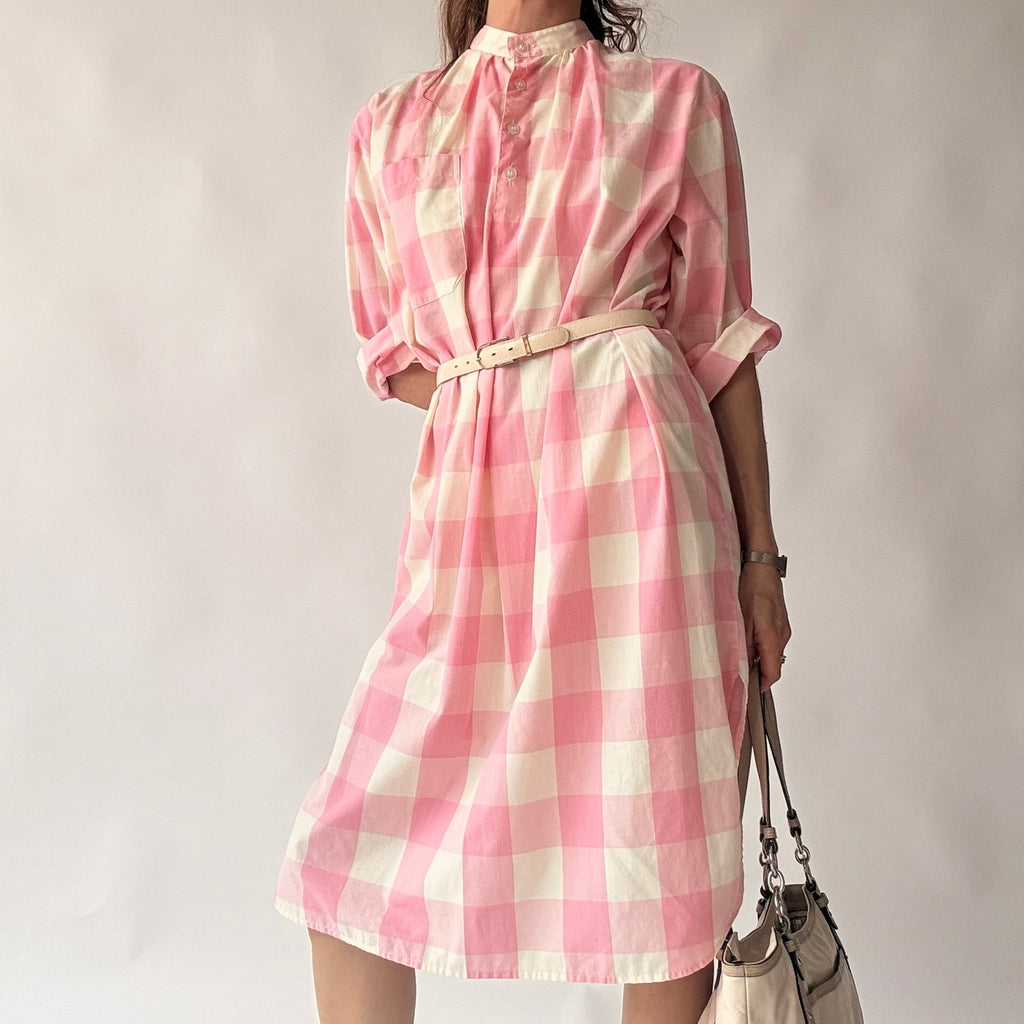 Vintage Michele Small Pink Buffalo Check Shirtdress w/ Pocket - Small