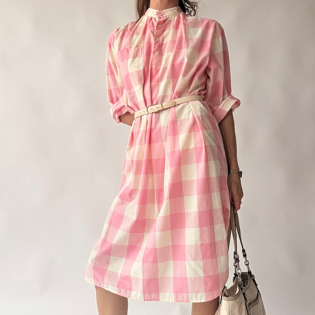 Vintage Michele Small Pink Buffalo Check Shirtdress w/ Pocket - Small