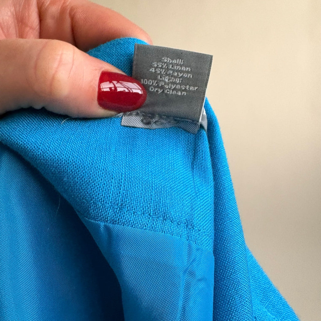 Ann Taylor Turquoise A-Line Skirt - Linen Blend, Utility Pockets, Belt, Size 0