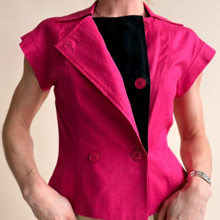 Nipton Boutique Hot Pink Peplum Blazer Top - Double-Breasted, Size 4