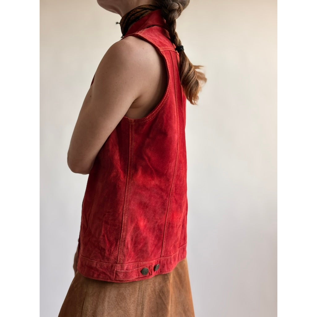Brandon Thomas Red Suede Western Trucker Vest