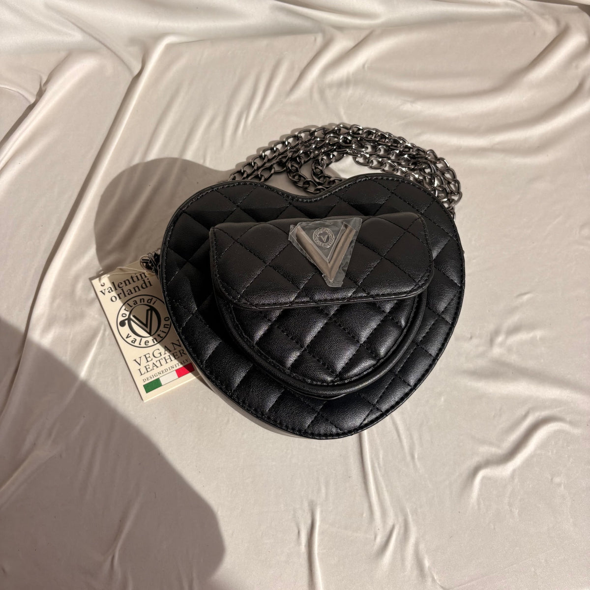 Valentino Orlandi Black Quilted Heart Crossbody Bag, NWT
