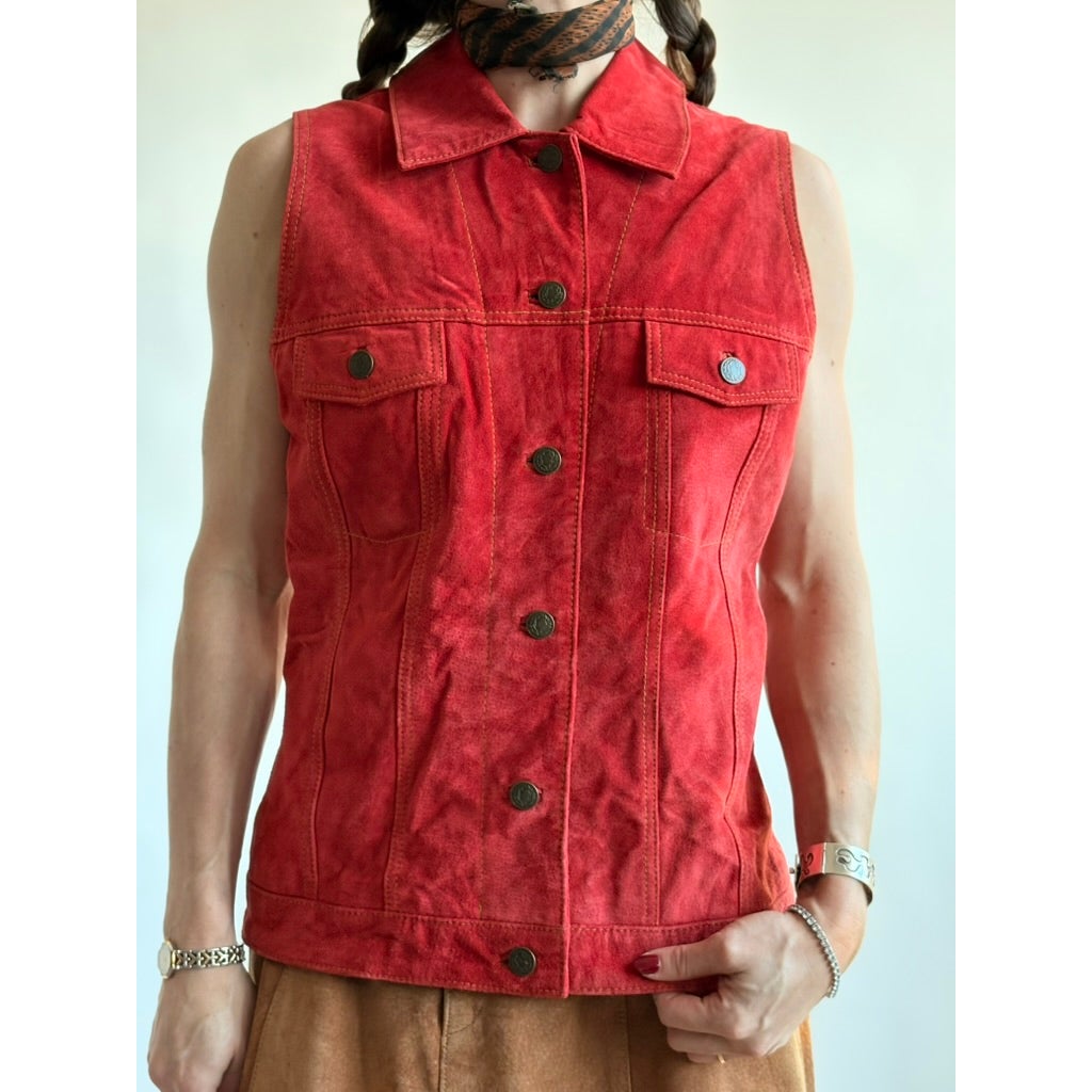Brandon Thomas Red Suede Western Trucker Vest
