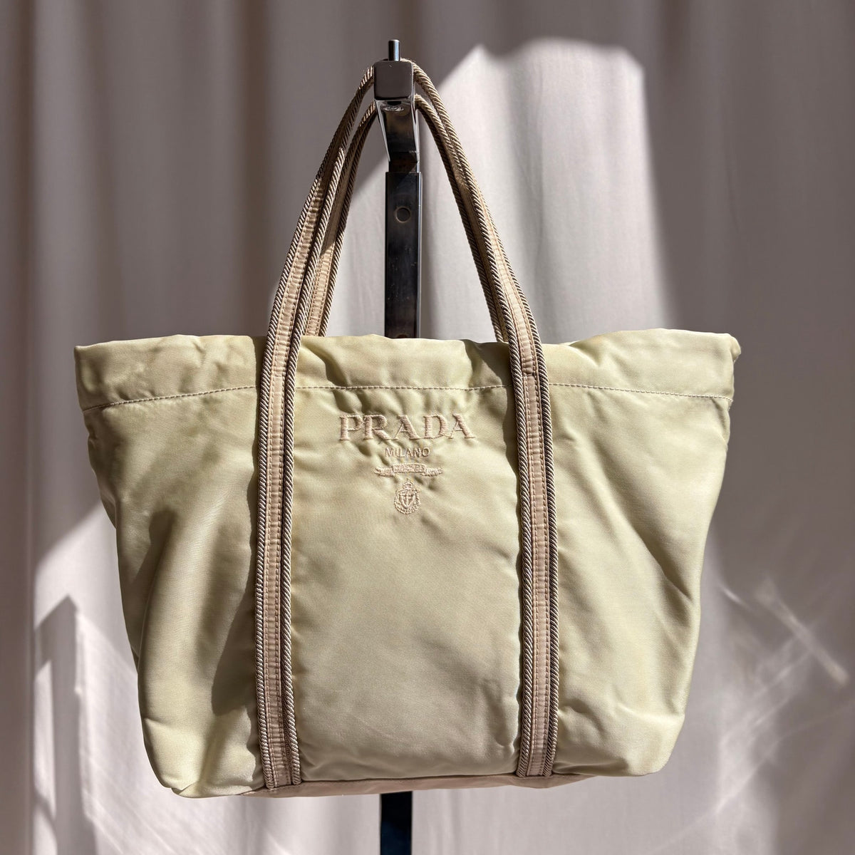 Vintage Prada Tessuto Marchio Nylon Rope-Trim Tote, Sage