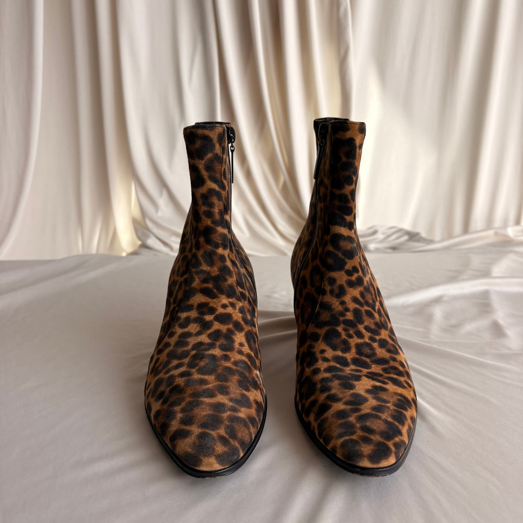 Saint Laurent Vassili 60 Leopard Suede Ankle Boots - Pointed Toe, EU 37 / US 7