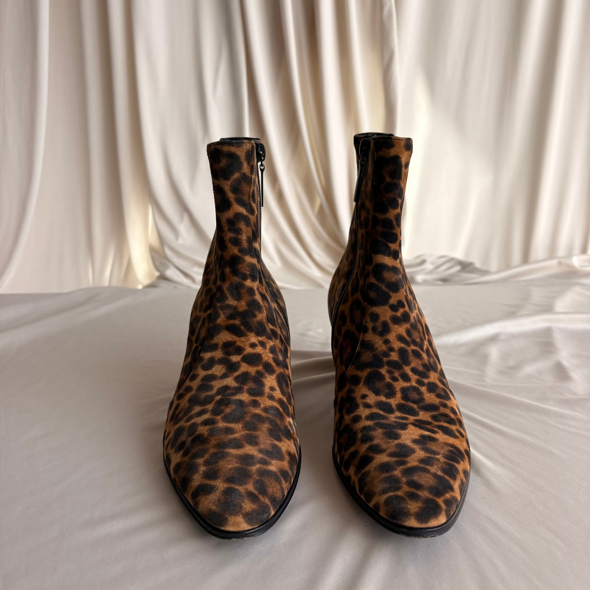 Saint Laurent Vassili 60 Leopard Suede Ankle Boots - Pointed Toe, EU 37 / US 7