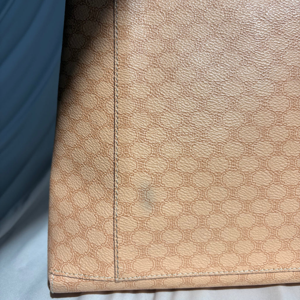 Vintage 90s Celine Triomphe Canvas Tote Bag - Tan Leather Trim