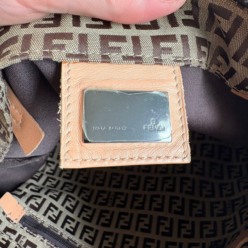 Vintage Fendi Brown and Tan Zucchino Canvas Tote - Early 2000s