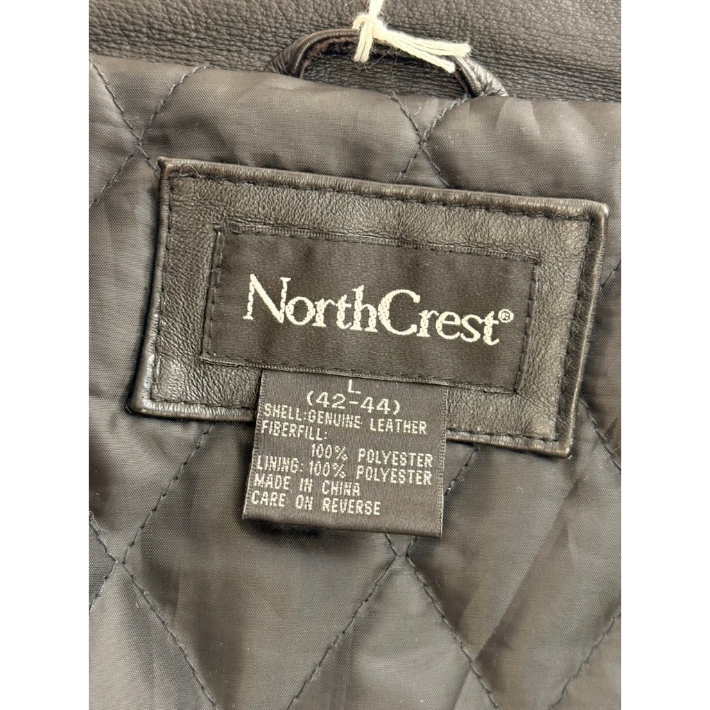 Vintage 90s North Crest Black Leather Bomber Jacket -large