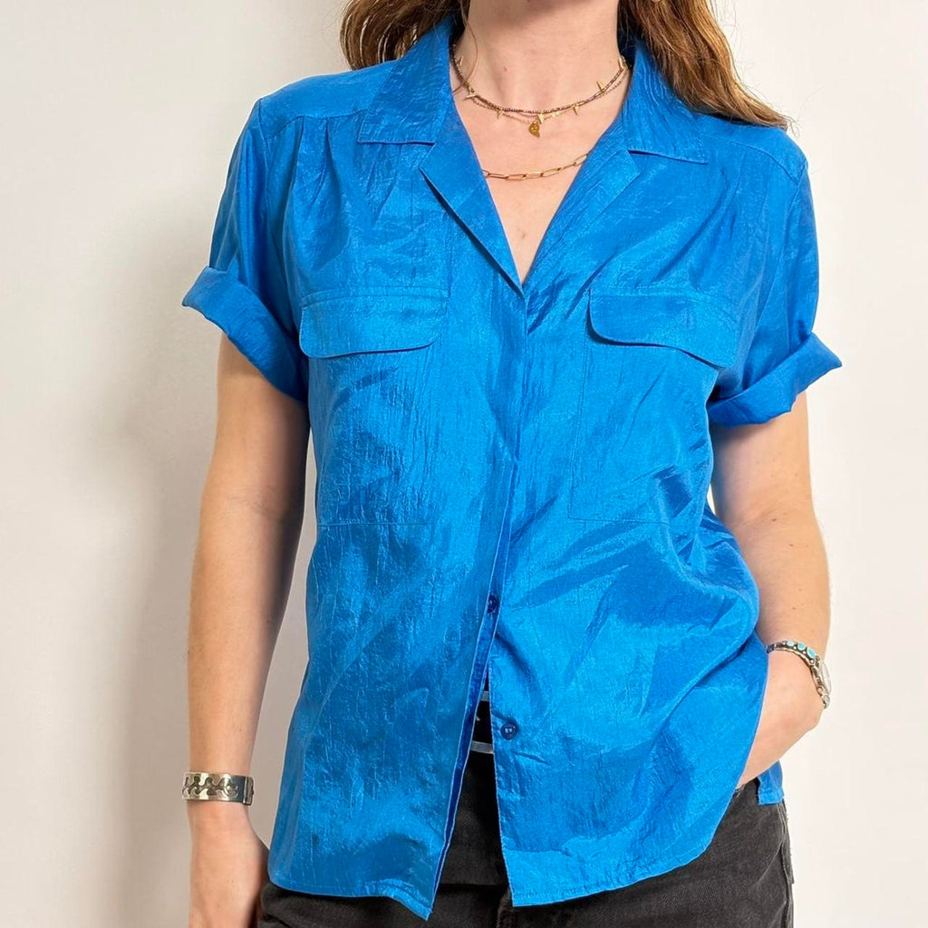 Vintage Laura & Jayne Crinkle Top ~ Iridescent Blue!