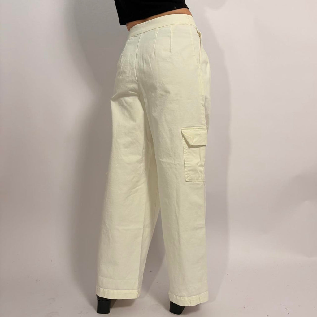 Cream Wide Leg Cargo Pants - Size 0