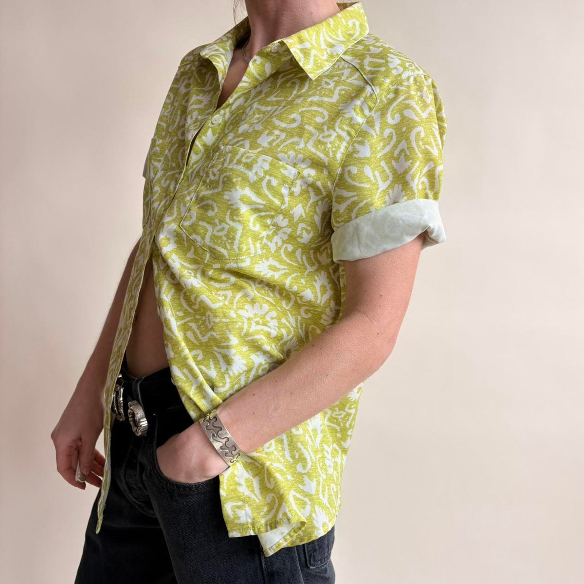 Travel Smith Green & White Hawaiian Shirt - Size Medium