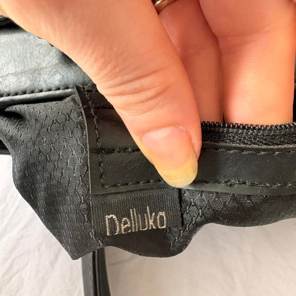 Vintage Delluka Black Leather Shoulder Bag - Silver Hardware