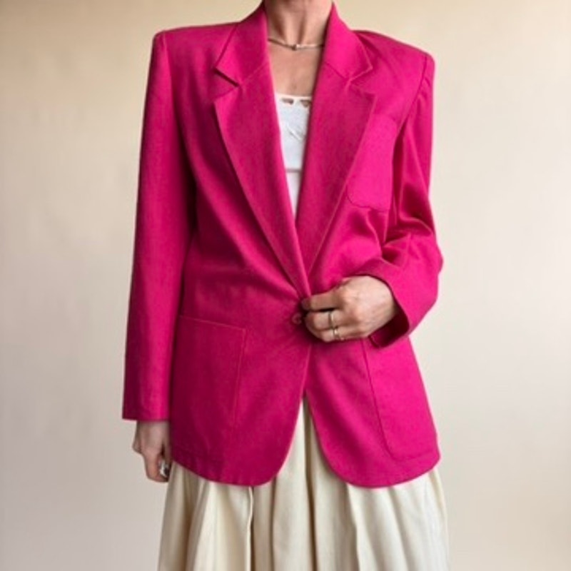 Lloyd Williams Fuchsia Blazer - Padded Shoulders, Single Button, 80s Office Siren, Size 4