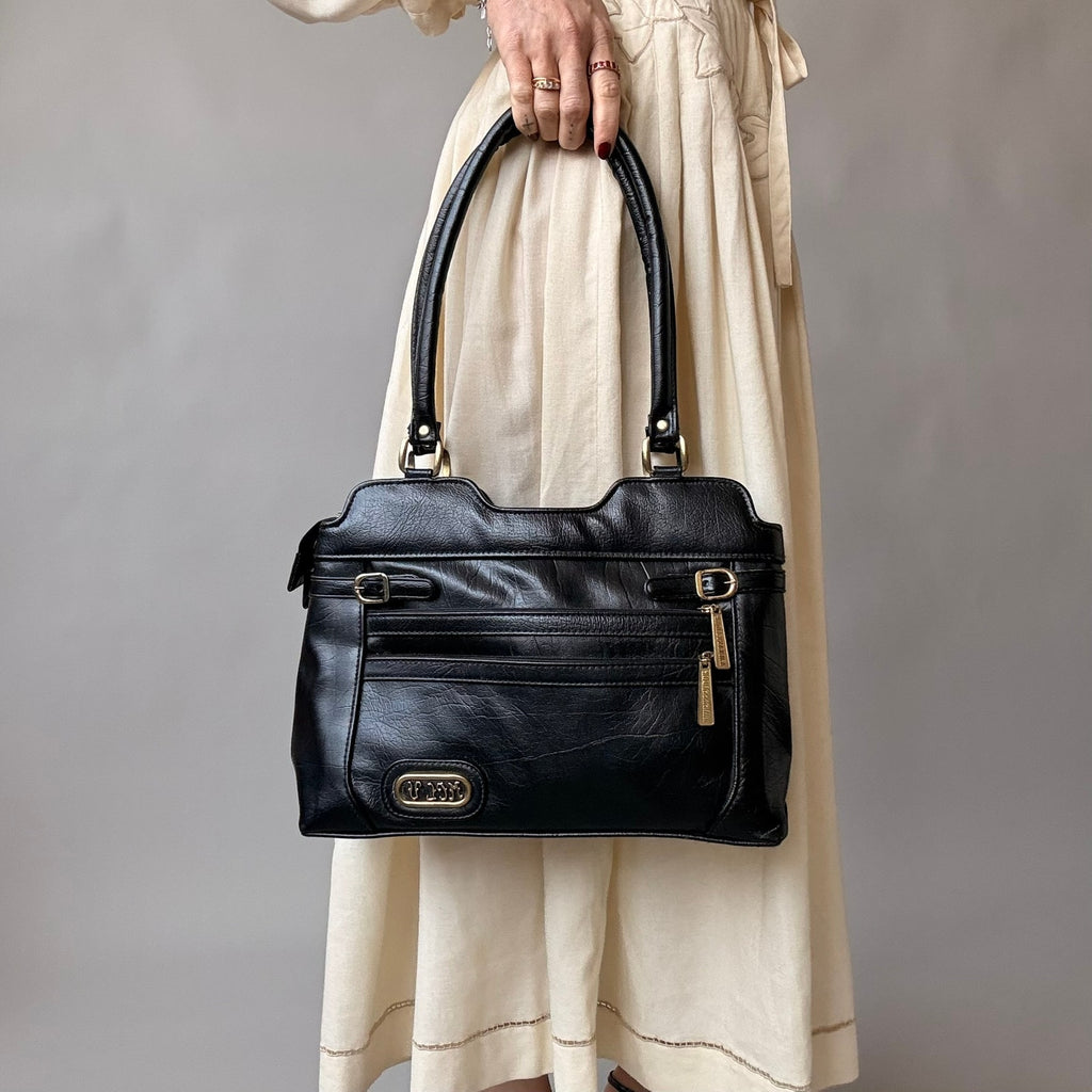 Vintage Ambassador Black Leather Bag - Gold Hardware, 90s