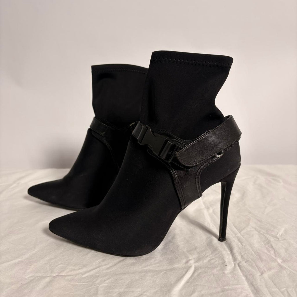 Black Ribbon Sock Boots - Size 8