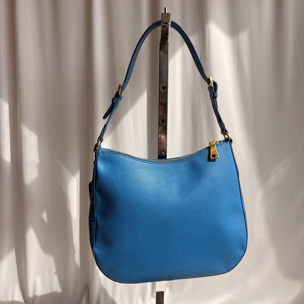 Prada Saffiano Lux Leather Shoulder Bag - Cobalt Blue