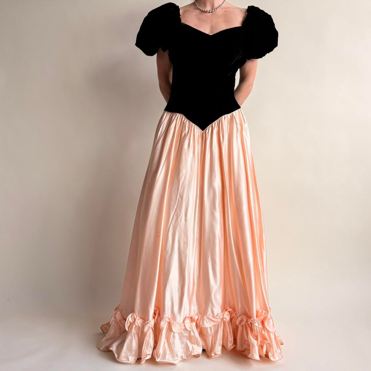 Sharon Akin Black Velvet & Pink Prom Dress - Vintage 80s, Size Small