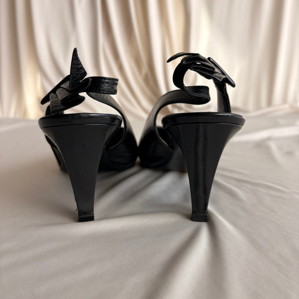 Vintage 80s YSL Black Leather Slingback Heels -  7.5 (fits like a 7)