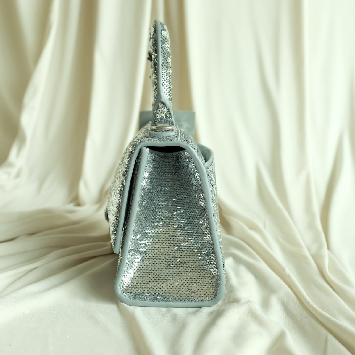 Balenciaga Hourglass Mini Sequin Bag - Silver, Calf Leather, NWT