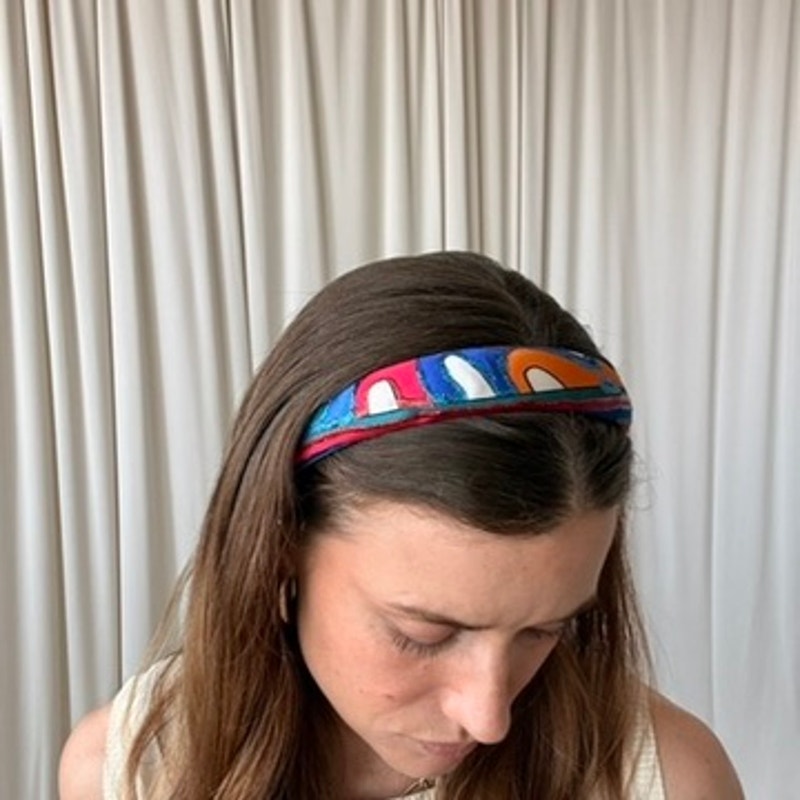 Padded Abstract Headband - Multicolor with Blue Sparkle, Vintage