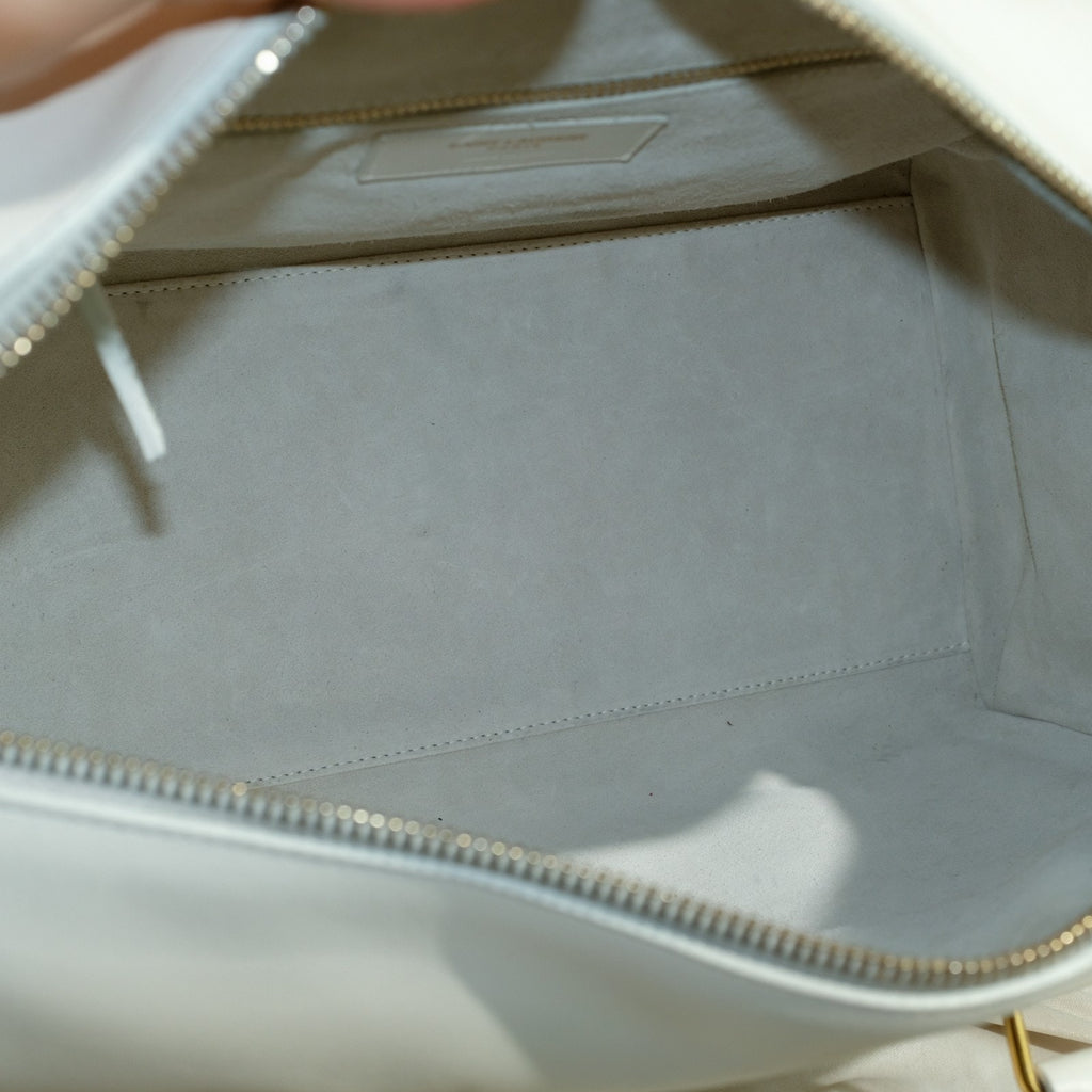 Saint Laurent (YSL) Classic Duffle 6 – White Calf Leather Handbag