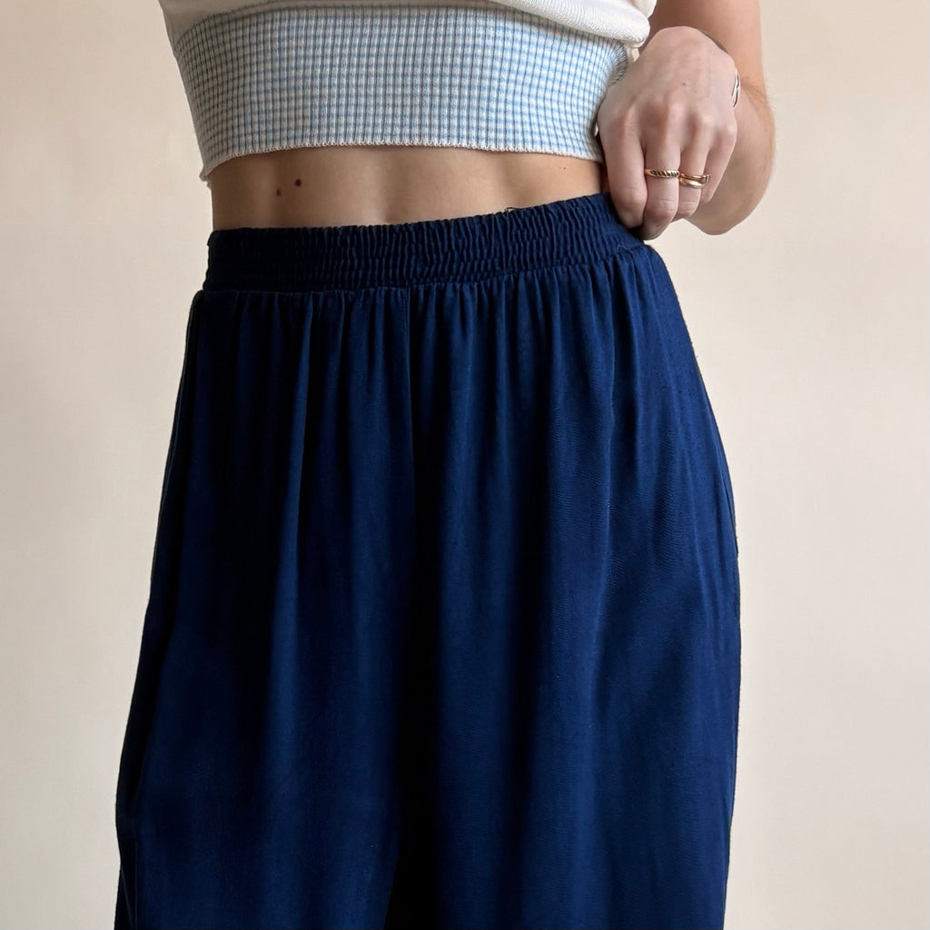 White on White Navy Wide Leg Pants - Small