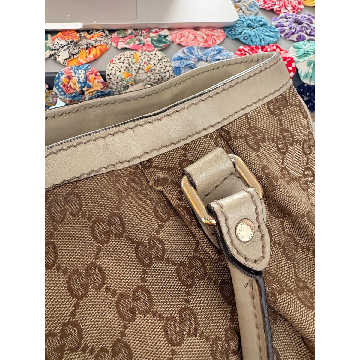 Gucci Sukey Bag Beige GG Monogram Canvas Tote with Cream Leather Handles