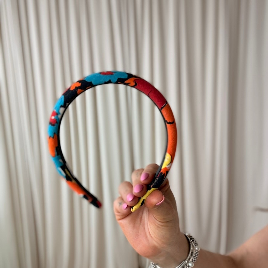 Padded Floral Headband - Multicolor, 80s/90s Vintage