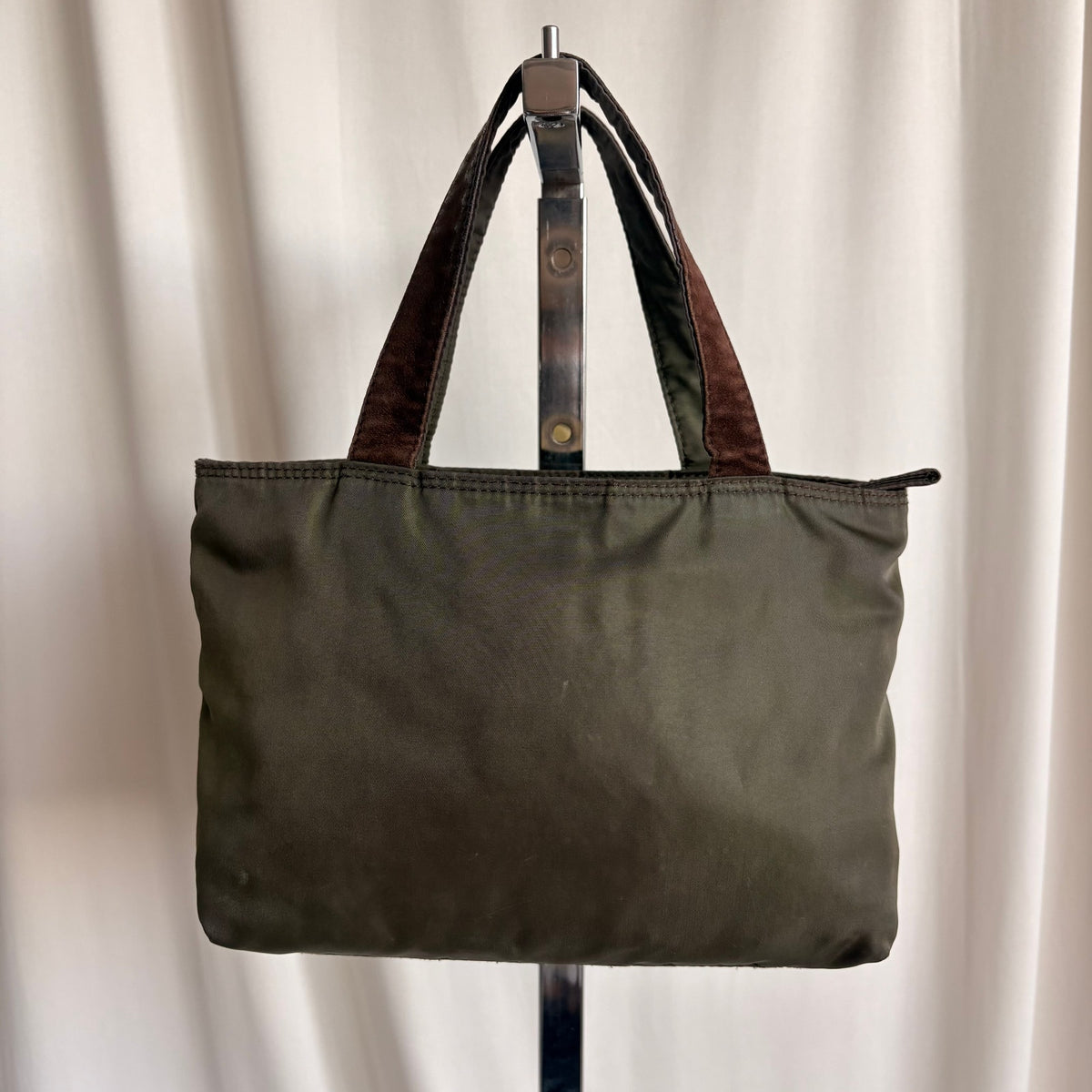 Vintage Prada Olive Green Nylon Beaded Logo Tote