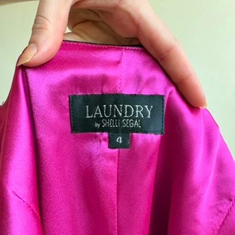 Laundry by Shelli Segal Black Satin Dress - Hot Pink Lining - 90s Vintage, Size 4