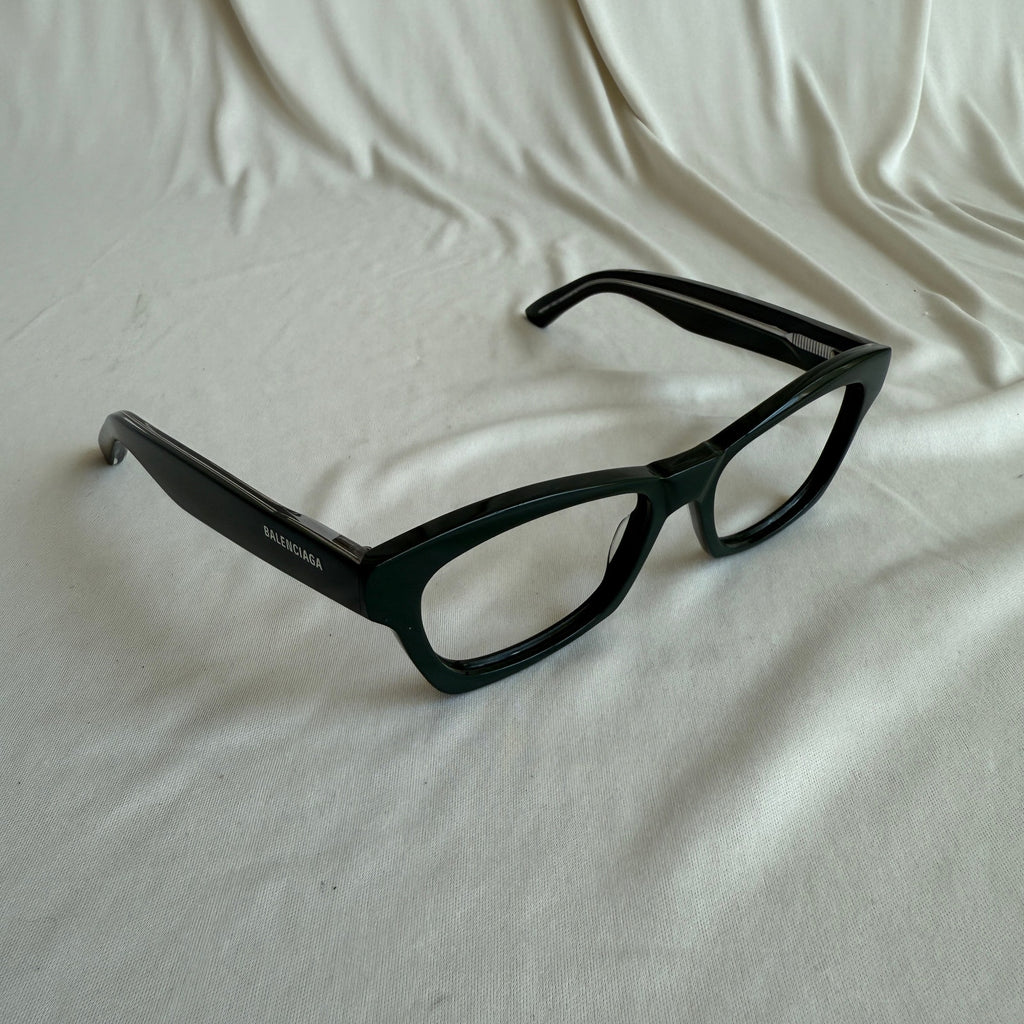Balenciaga BB0242O Eyeglass Frames  - Shiny Dark Green Acetate, Logo Temples