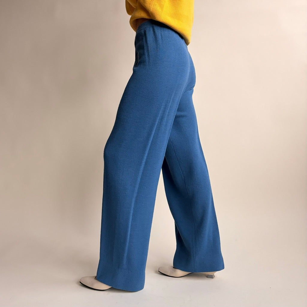 Jones Studio Dusty Blue Knit Wide Leg Pants - Soft Wool, Size Small