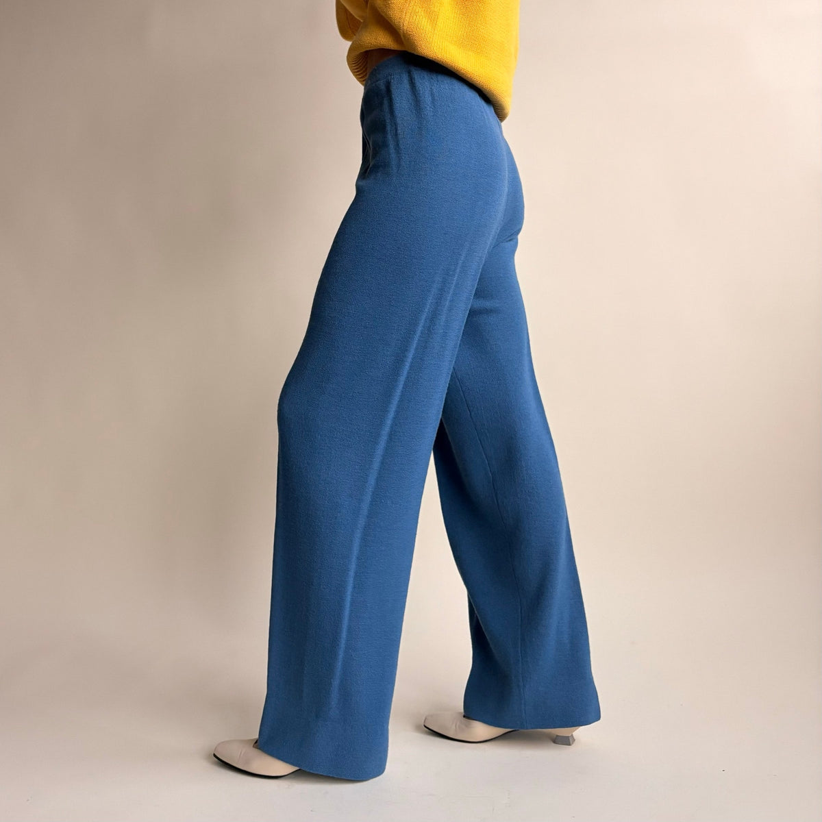 Jones Studio Dusty Blue Knit Wide Leg Pants - Soft Wool, Size Small