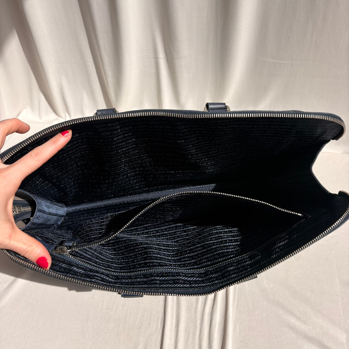 Prada Saffiano Leather Briefcase Bag - Dark Navy Blue