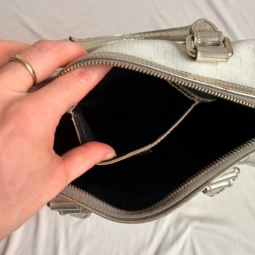 Gucci Small Joy Boston Bag - GG Supreme Canvas, White/Gold, Metallic Silver Trim